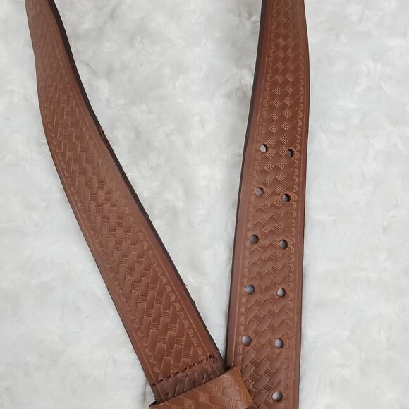Leather Tooled Belt Brown Size Medium 34-36 - Picture 4 of 11